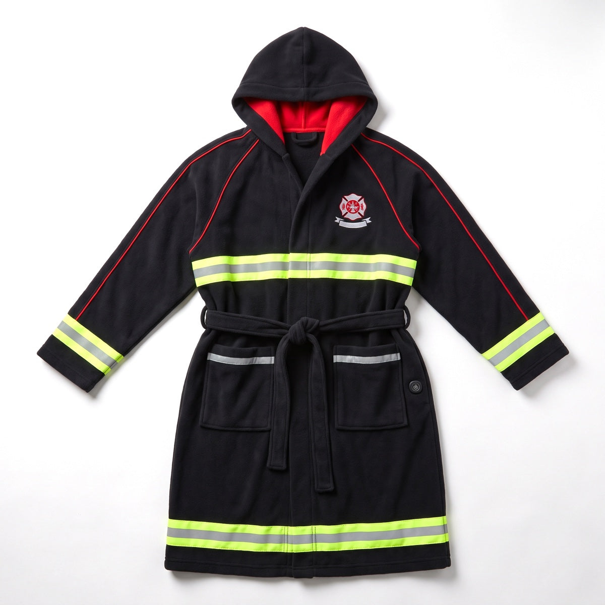 Midnight Duty heated station robe in black with hi-vis stripes
